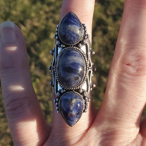 New Oversized Sodalite 925 Silver Statement Ring. - Picture 11 of 16